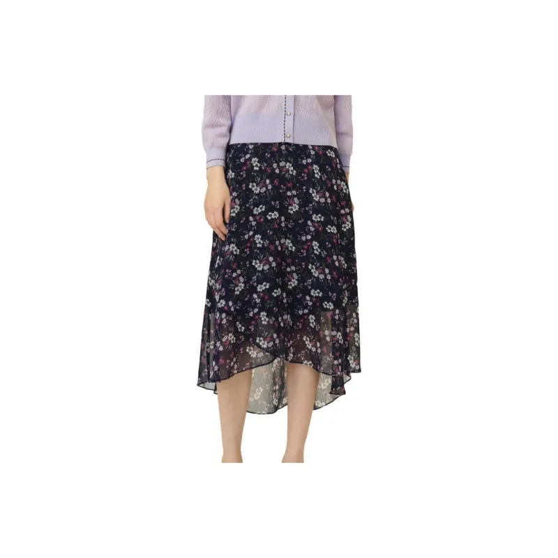 JZ Juzui Casual Long Skirts Women's Floral Dark Blue-0