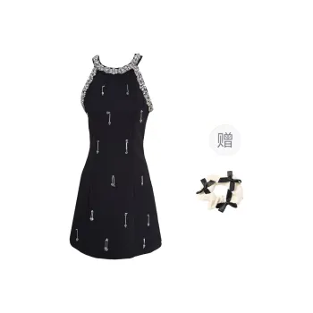CPAURA Sleeveless Dress Women's Black+Bowknot Hair Tie Comes With