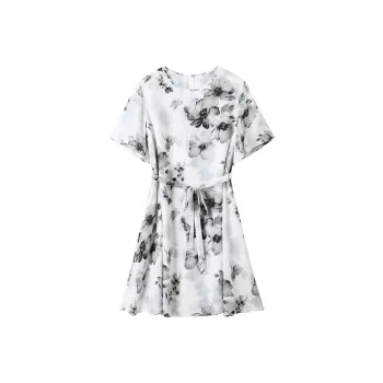 H-YXIANG Short-Sleeved Dresses Women's Flower In The Mirror