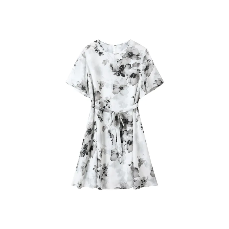 H-YXIANG Short-Sleeved Dresses Women's Flower In The Mirror-0
