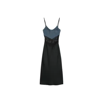 Blumarine Denim-insert Satin Midi Dress