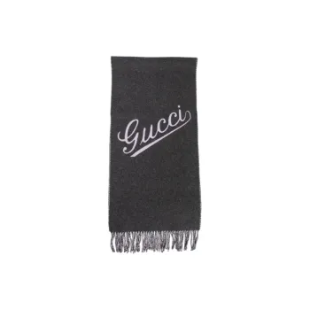 GUCCI Wool Knit Scarves Unisex Gray