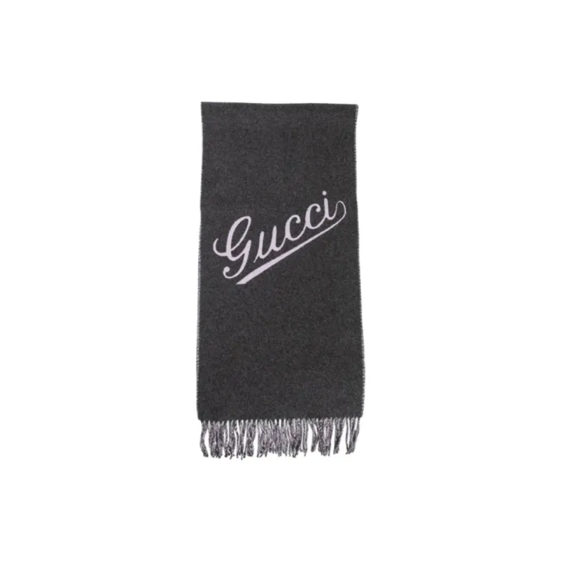 GUCCI Wool Knit Scarves Unisex Gray-0
