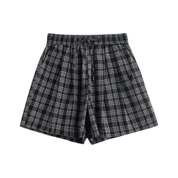 Initial Language Casual Shorts Women's Black Plaid