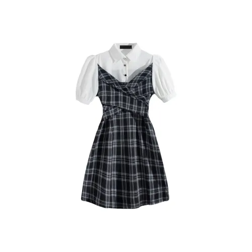 Incolore Short Sleeved Dresses Women's Plaid