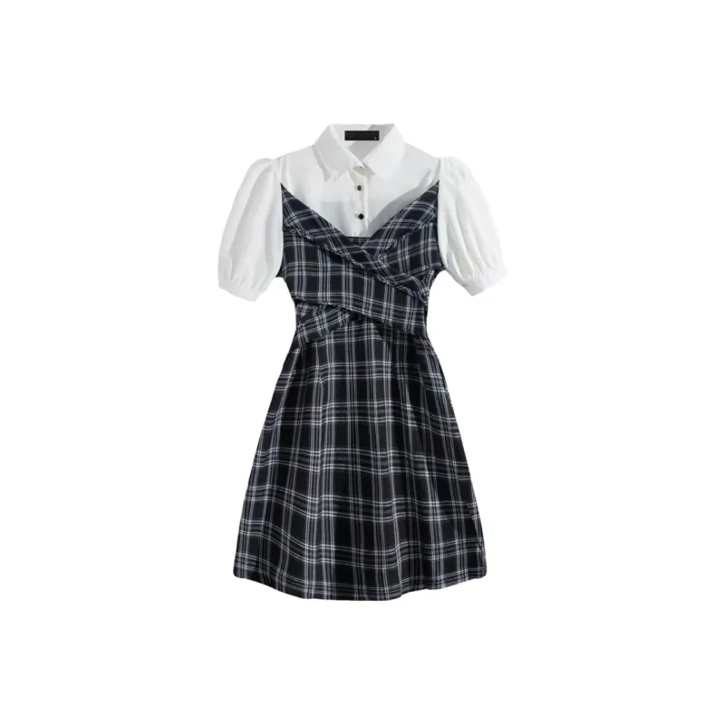 Incolore Short Sleeved Dresses Women's Plaid-0