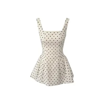 GUOZHEN Slip Dress Women's Polka Dot Lace Up