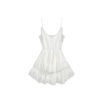 PAIN OR PLEASURE Summer Slip Dresses Women's White