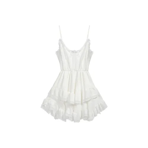 PAIN OR PLEASURE Summer Slip Dresses Women's White