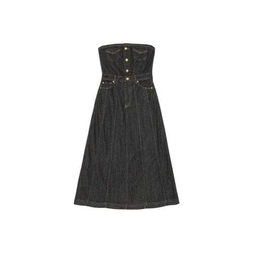 GANNI Fluffy Denim Midi Dress