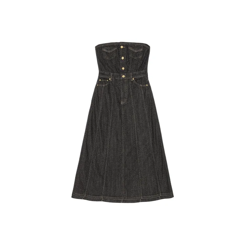 GANNI Fluffy Denim Midi Dress-0