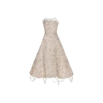 Oscar De La Renta Crystal Embroidered Cord Gown