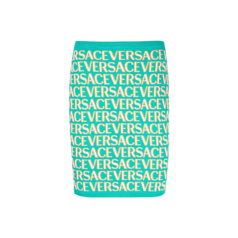 VERSACE Allover Logo-Jacquard Knitted Mini Skirt-0
