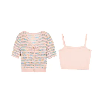 3COLOUR Casual Suits Women's Set Pink Cardigan+Camisole
