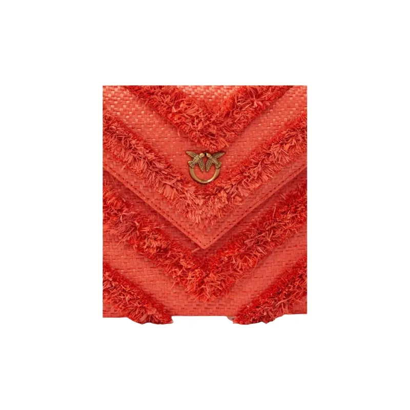 PINKO Leather With Raffia Clutch Women's Coral Red-2