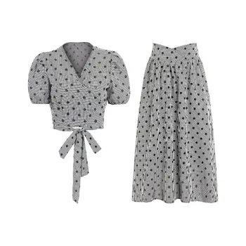 COVT Skirt Set Women's Gray Polka Dot