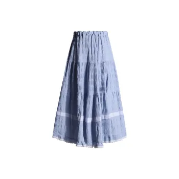 Wen Shan Casual Long Skirts Women's Plaid Blue