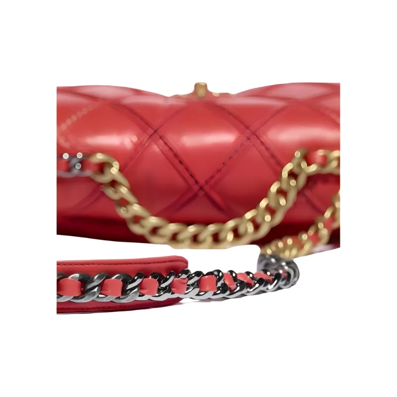 CHANEL 19Bag Lambskin Crossbody Bag, Shoulder Bag Trumpets Women's Red-3