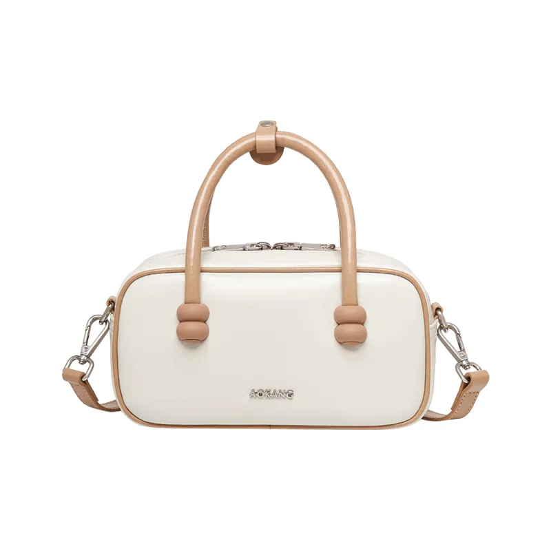AOKANG Cow Leather Bowling Bag One Shoulder Underarm Crossbody Handbag Regular Women's Multicolor-1