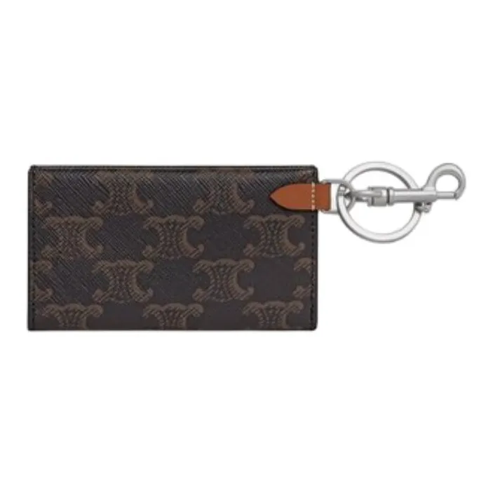 CELINE Triomphe Canvas With Calfskin Card Holder Women's Brown-2