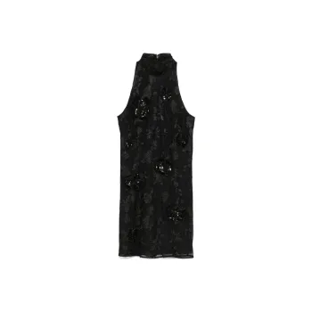 Rotate Floral embroidered Mesh Mini Dress