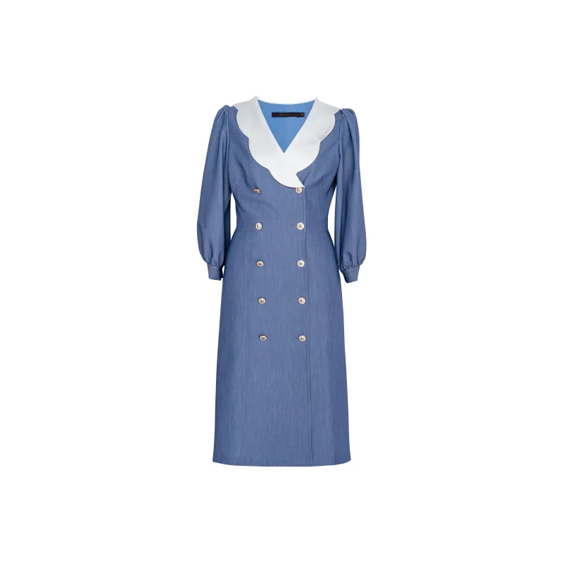 ROEYSHOUSE Long Sleeved Dresses Women's Denim Blue-0
