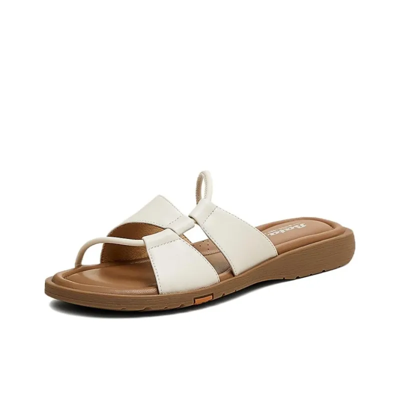 BATA Rubber Sole Leather Patchwork Quiet Slip Resistant Slide Slippers Women's-1