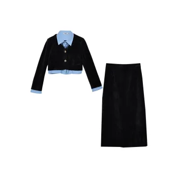 TOUCH Skirt Set Women's Black Top & Blue Bottom