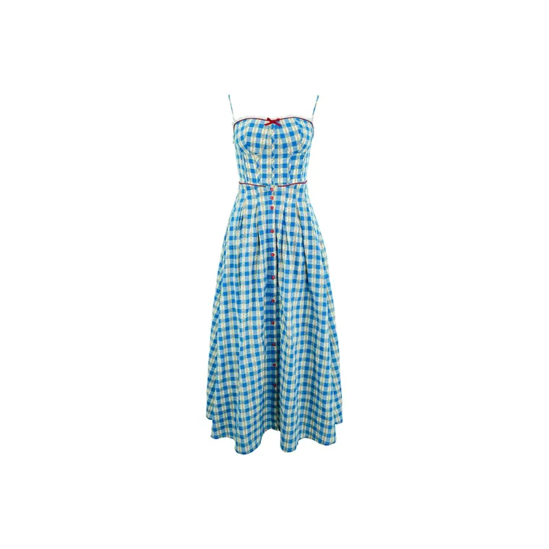 XIAOJUCHUANLI Slip Dress Women's Blue-0