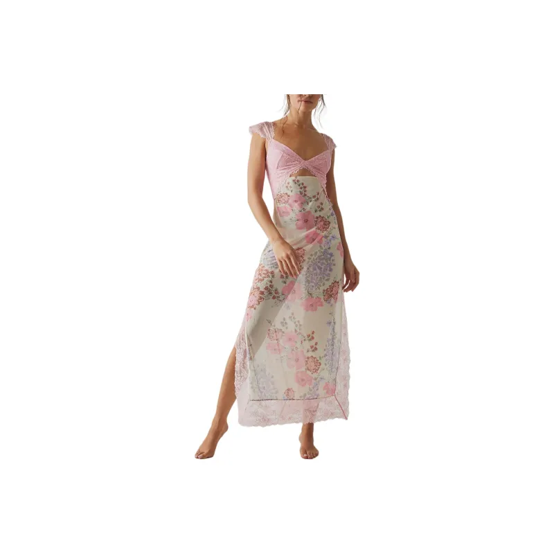 FREE PEOPLE Suddenly Fine Maxi Slip Short-Sleeved Dresses Women's Daisy Combo-0