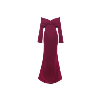PRINCESS POLLY CECILIA OFF THE SHOULDER MAXI DRESS Long Sleeved Dresses Women's Wine/Burgundy