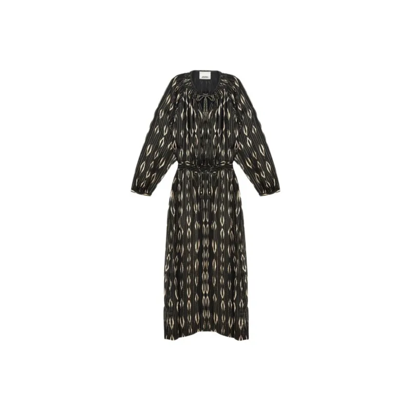 ISABEL MARANT ETOILE Sana Long Satin Graphic Pattern Dress-0