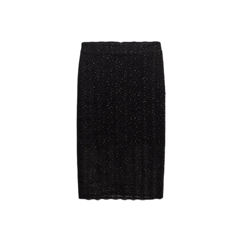 ZARA Casual Long Skirts Women's Black Gold-0