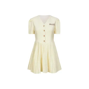 Fish Rabbits Short Sleeved Dress Women's Light Yellow