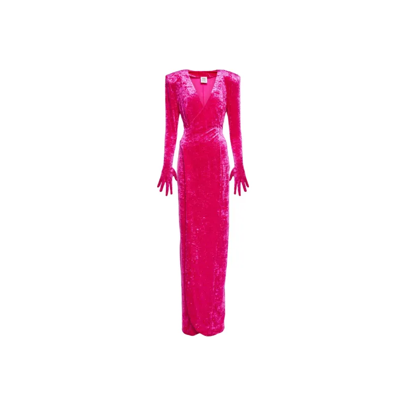 Vetements Evening Velvet Dynasty Dress With Gloves 'Pink'-0