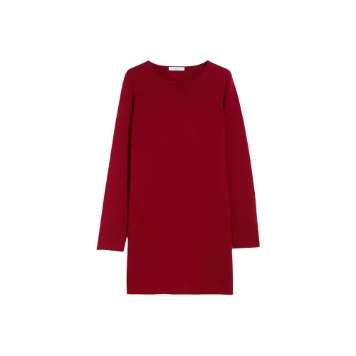 MaxMara Eridani Collection Wool Yarn Mini Dress Long Sleeved Dresses Women's Red