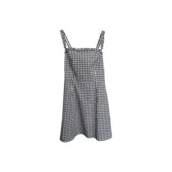 NEMOWU Slip Dress Women's Black White Plaid