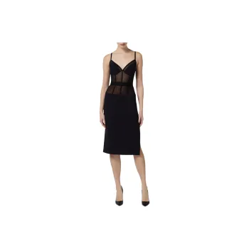 Elisabetta Franchi Crepe Tulle Midi Dress