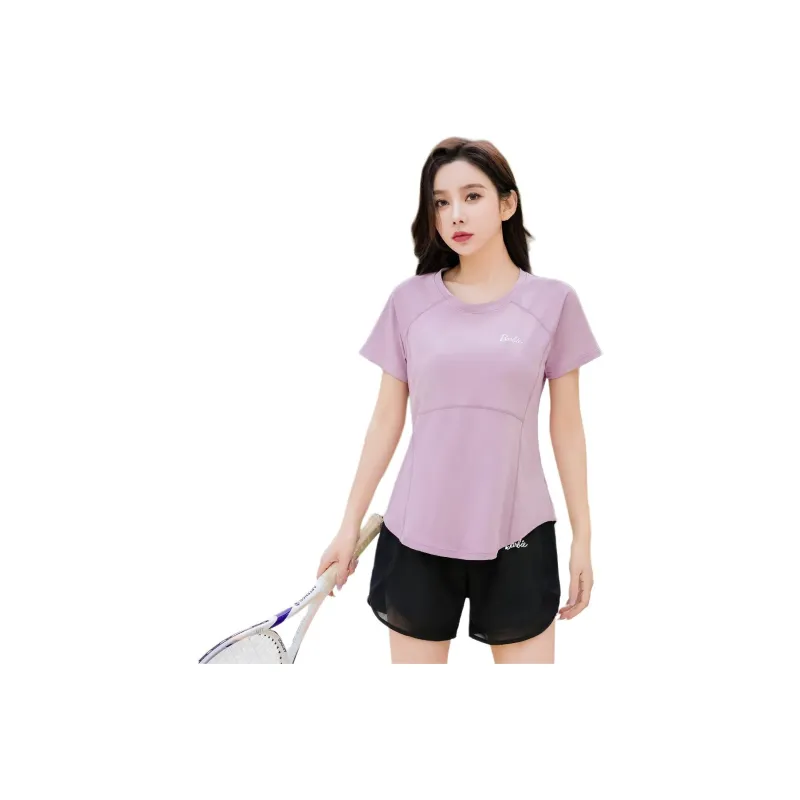 Barbie Yoga T Shirts Women's Coral Pink In Motion-0