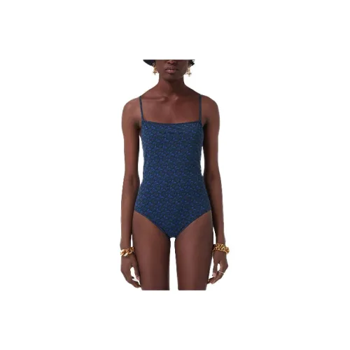 Burberry Women
s Logo Print Strappy One Piece Swimsuit Navy Blue