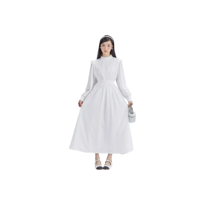 DEAR DEER PUFF Long Sleeved Dress Women's White-0