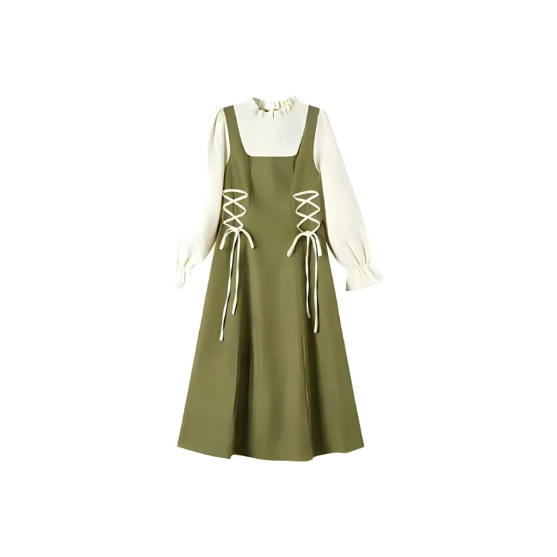 DOSOHEB Long Sleeved Dress Women's Green-0