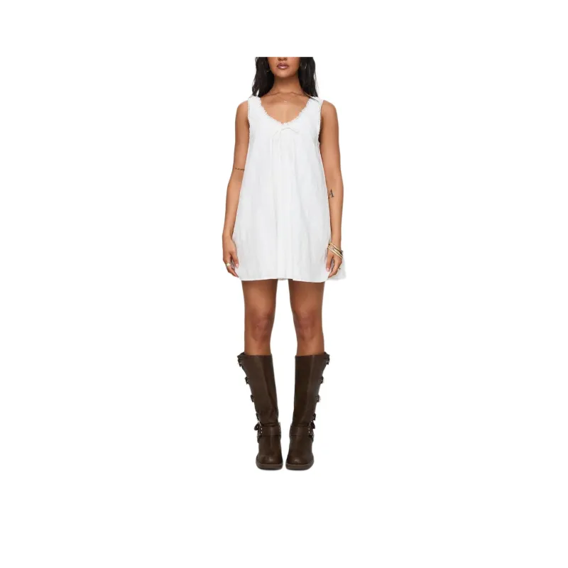 PRINCESS POLLY Antiquity Swing Mini Dress Sleeveless Dress Women's WHITE/White-0