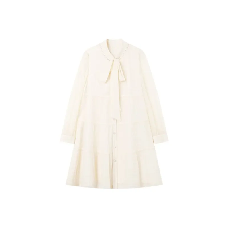 Ning Cai Yuer Long Sleeved Dresses Women's Apricot-0