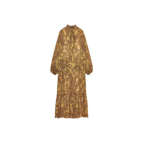 ZARA ZW Series Long Sleeved Dress Women's Yellow Brown