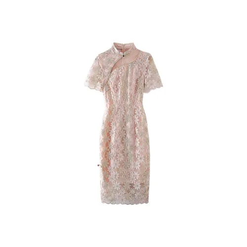 JINYE ORIENTAL Cheongsam Women's Pink Gold