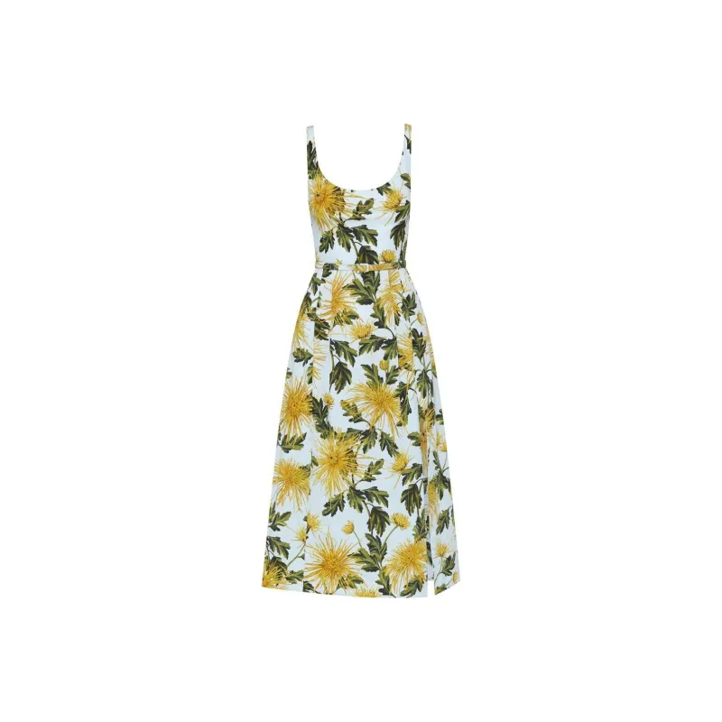 Oscar De La Renta Chrysanthemum Cotton Poplin Tank Dress-0