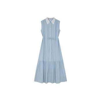Mo Han Yi Mei Sleeveless Dress Women's Blue White