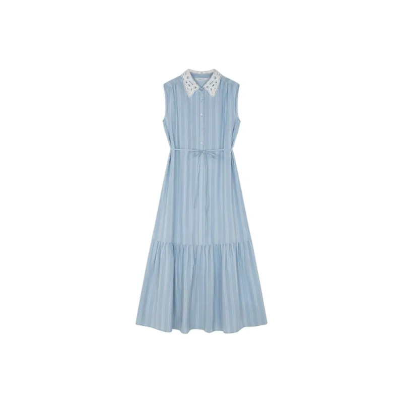 Mo Han Yi Mei Sleeveless Dress Women's Blue White-0