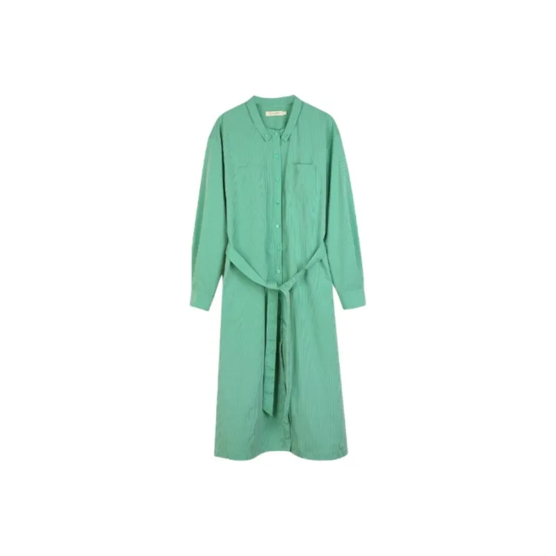 SOLIGHTER Long Sleeved Dress Women's Celadon Tile Green Stripes-0